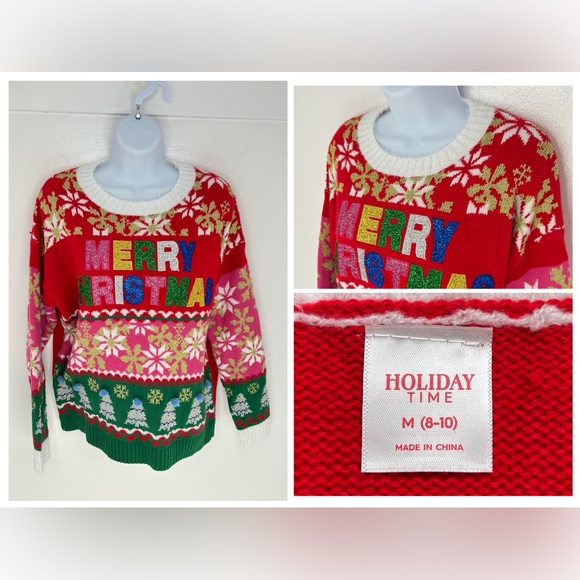 Holiday Time Merry Christmas Sweater Sz. Medium Snowflake‎ Metallic Ugly Sweater - Picture 1 of 12